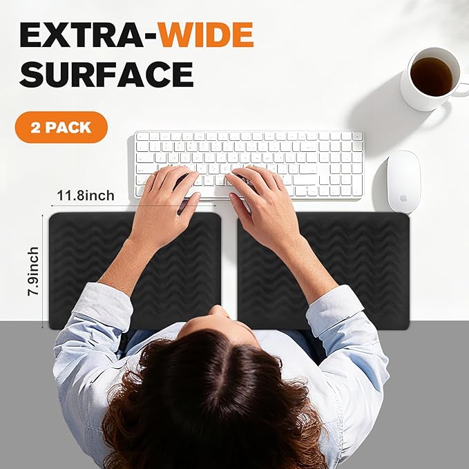 L-Shaped Elbow Pad for Desk, 2 Pack 11.8" x 7.9" Wide Desk Edge Cushion with Wavy Massage Texture, Ergonomic Memory Foam Desk Arm Rest for Typing Pain Relief - Non-Slip Office Desk Accessories