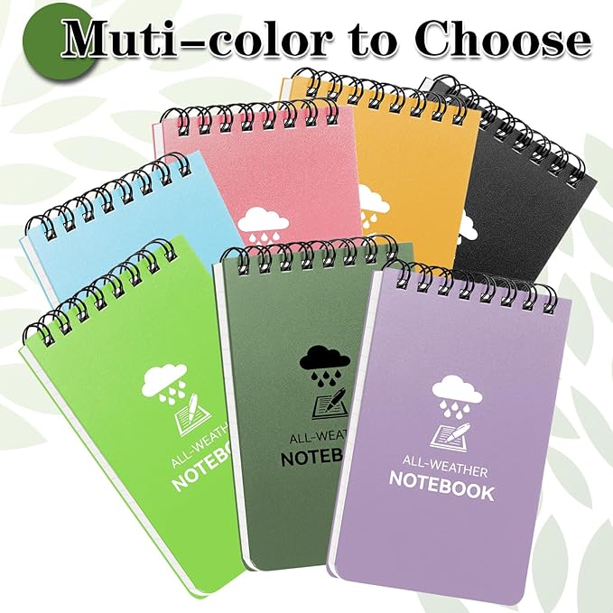 Waterproof Notebook, 4 Pack Top-Spiral Pocket Notepad, 3" x 5" Weatherproof NotePad, All Weather Police Pocket Notebook Little Memo Steno Note Pads for Outdoor Office School Recording, Mixcolor