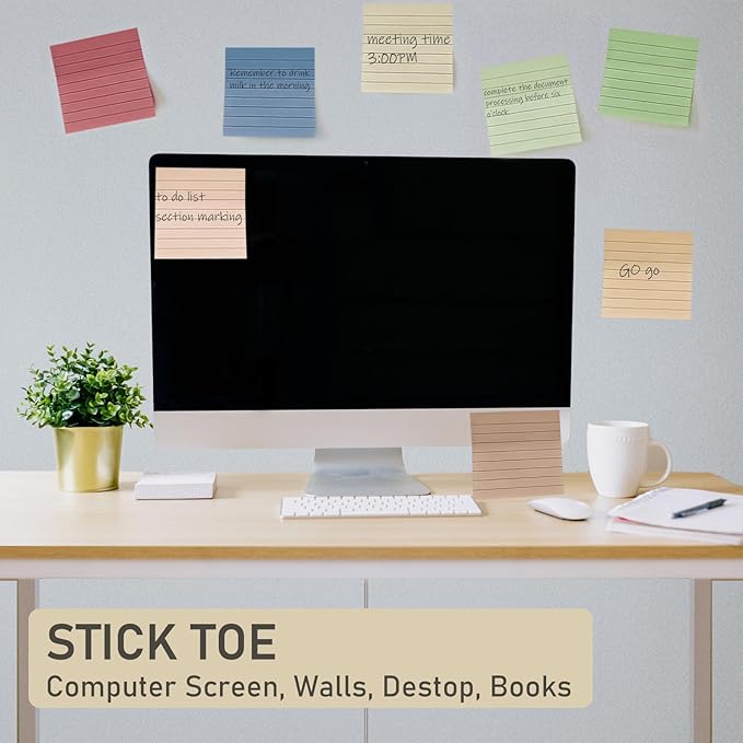 48 Pack Lined Sticky Notes 3x3 in, 8 Colors Self Sticky Notes with Lines, Post Stickies Colorful Sticky Memo Note Pads for School and Office Supplies, Morandi
