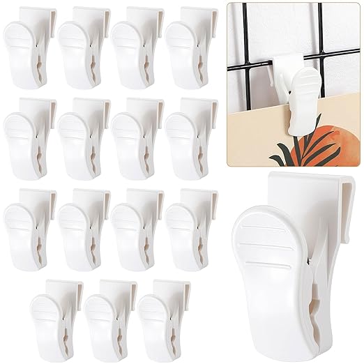 15 Pcs Gridwall Accessories Grid Wall Hooks Clips Hanging Display Sign Holder Panel Wall Wire Rack Clips for Retail, Home, and Workspace Organization, Displays, and Storage (White)