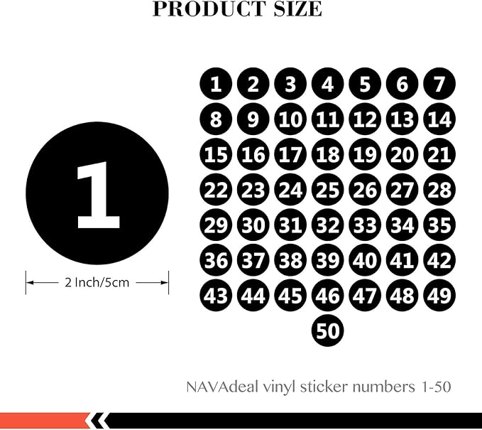 NAVADEAL 2" & 3” Round Number 1-50 Adhesive Stickers in Blue, Red, Black, Green - Inventory Storage Labels, Great for Marking Bins or Toolbox for Daily Use in School, Office, Workshop
