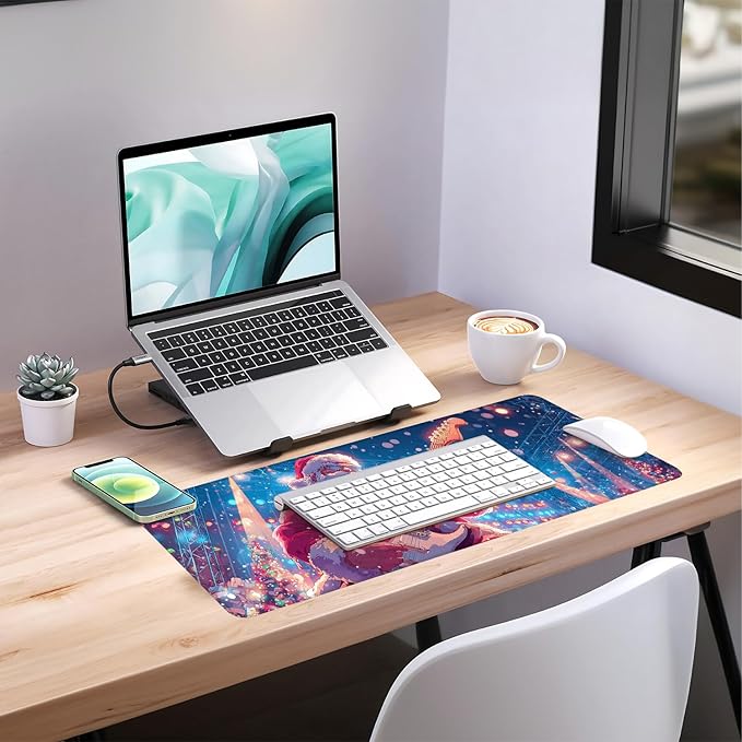 Santa Claus Guitar Extended Mouse Pad XL 31.5"x11.8" – Festive Christmas Desk Mat – Non-Slip Rubber Base, Stitched Edges