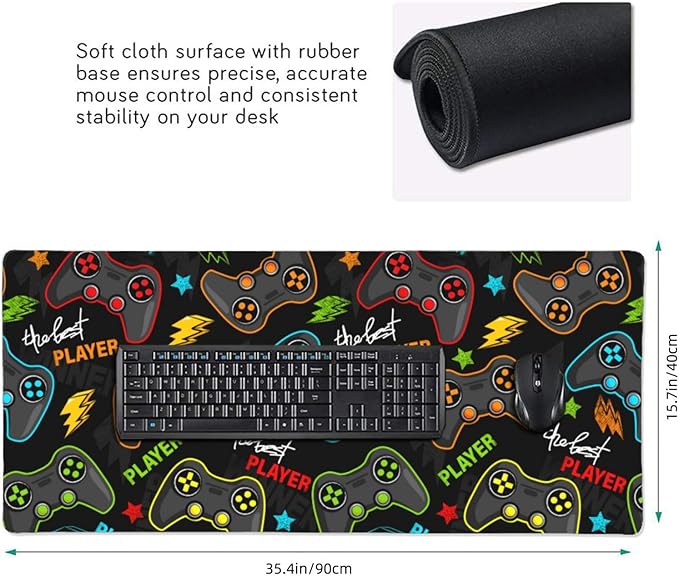 Video Game Controller Mouse Pads XXL Extended Mousepad with Stitched Edges Gaming Joysticks Non-Slip Rubber Base Computer Keyboard Pad Desk Mat for Home Office Desk Decor, 35.4" X 15.7"