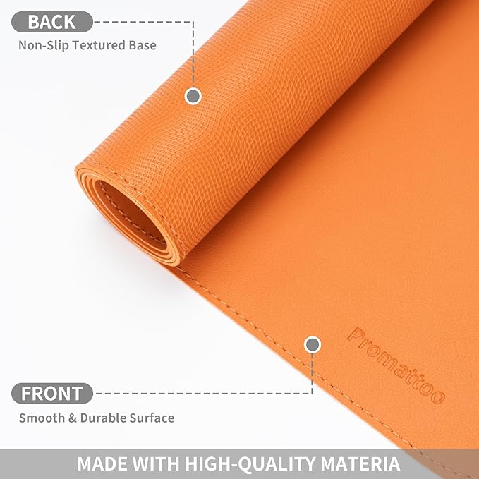Oversized Non-Slip Desk Pad Protector with Premium Gift Box – Vegan Leather Waterproof Laptop Mat for Keyboard & Mouse, Grips Desk Firmly – Large Office Pad – Sunset Orange