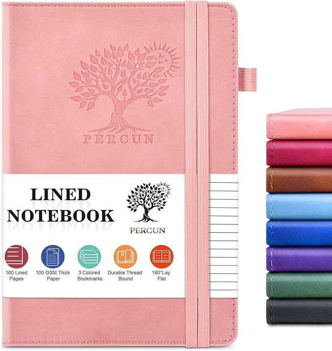 Lined Journal Notebook for Men & Women, 160 Pages College Ruled Journal for Writing, A5 Hardcover Leather Notebooks for Work, School, Business, Travel, Daily Diary 5.9" x 8.5" (Pink)