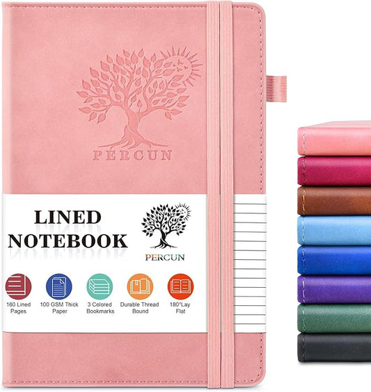 Lined Journal Notebook for Men & Women, 160 Pages College Ruled Journal for Writing, A5 Hardcover Leather Notebooks for Work, School, Business, Travel, Daily Diary 5.9" x 8.5" (Pink)