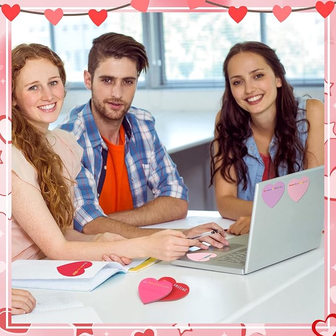 Teling 24 Pack Valentine's Day Sticky Notes Heart Shape Sticky Notes 3 x 3 Inch Appreciation Notepads Bulk Cute Memo Pads for Valentines Party Gifts School Office Supplies (Red Pink Purple)