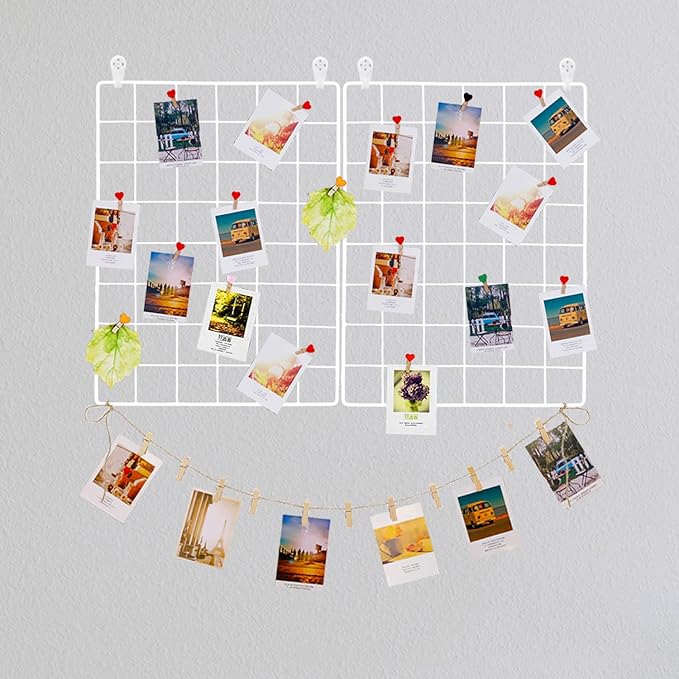 DIJIAHUA 2 Pack Wall Grid Panel Wire Photo Wall Pictures Display Board with Accessory Wall Storage Organizer Memo Board Over Desk Décor for Home, Office and Dorm, White