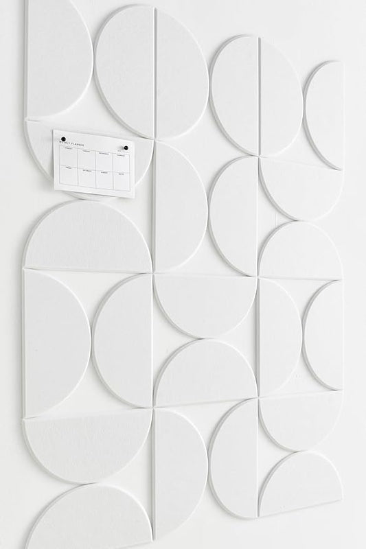 Large Bulletin Board Kit 48x36- Minimalist Wall Art to Replace Your Old Cork Boards for Walls for Office Decor - 24-Pack Semi-Circle Felt Wall Tiles for Home Office Décor (Milky White