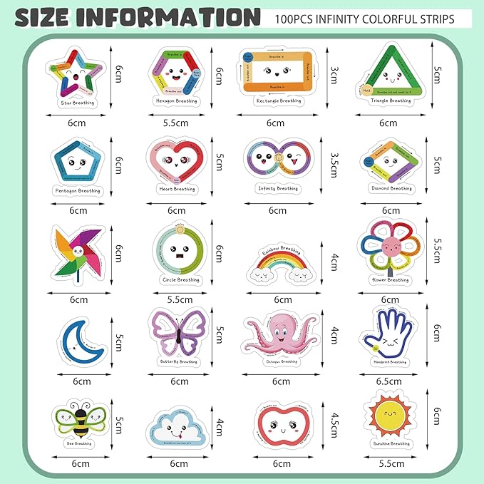 Crtiin 100 Pack Sensory Strips Anxiety Mindfulness Breath Calm Stickers Adhesive Texture Rough Tactile Fidget Tape for Mental Health Relief Anti Stress Stickers(Expression)