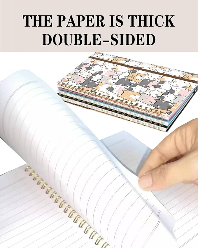 Spiral Journal Notebook, A5 Cute Notebooks for Women Men, College Ruled Hardcover Notebook for Work & Note Taking, 60 Pages Double-Wire Journals for Writing, Cute Gentle Cats