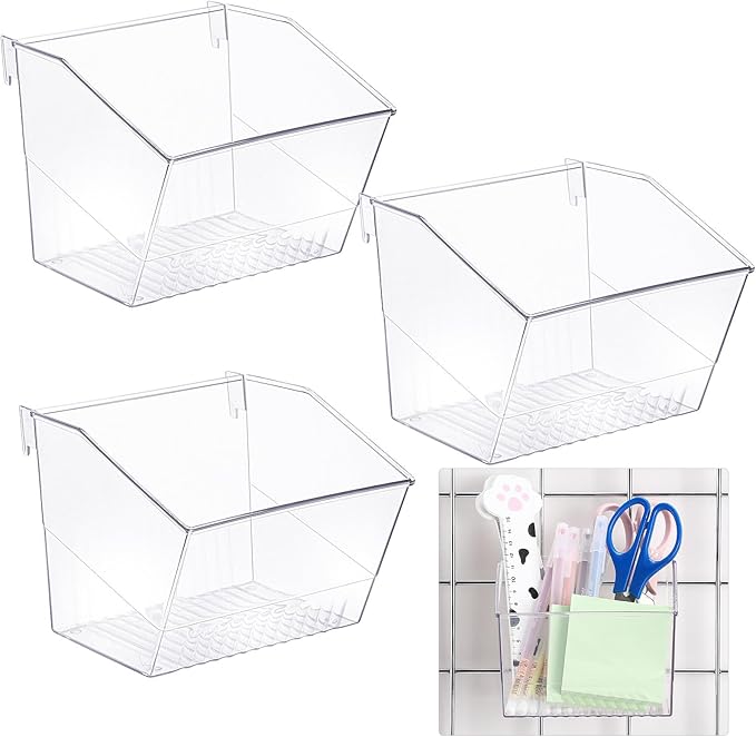 4 Pack Gridwall Baskets Hanging Gridwall Clear Acrylic Grid Wall Panels Bins Applicable to 3-inch Grid Board for Organizing Storage Display Kitchen Home Office Garage Bathroom(Classic Style)