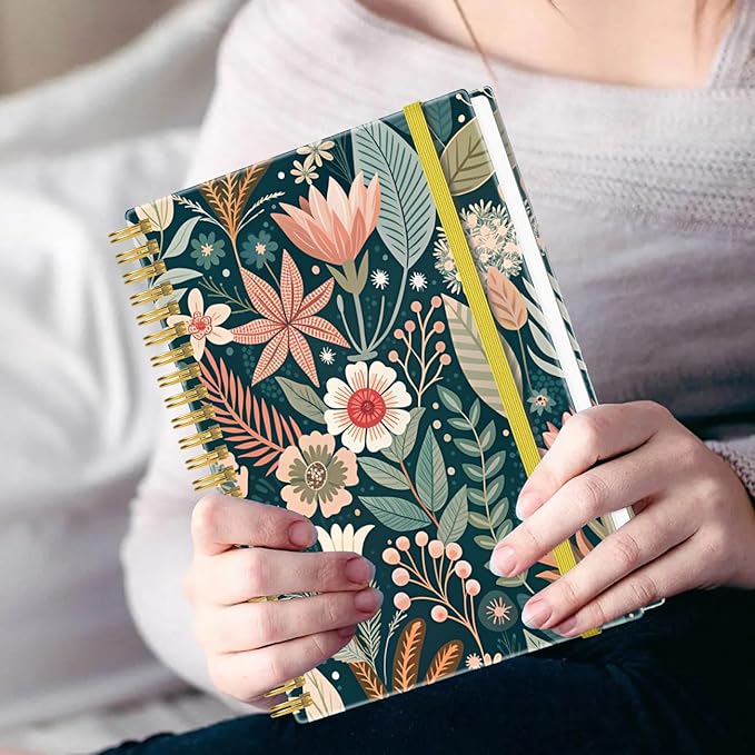 Heveboik A5 Blank Notebook - 70 Sheets/140 Pages Blank Paper Notebook, 100 GSM Thick White Paper, 5.8" x 8.3" Spiral Blank Journal, Flower-B
