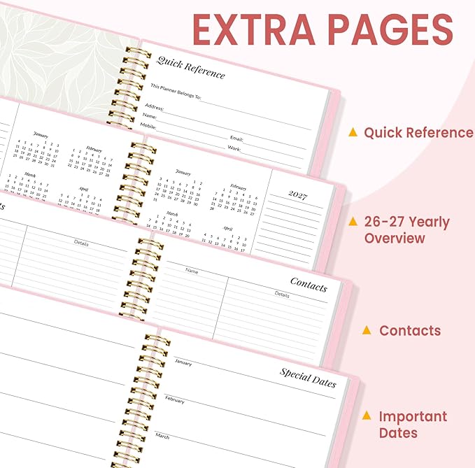2026 Planner, Annecy Weekly ＆ Monthly Planner 2026, Jan. 2026 – Dec. 2026, 6.4" x 8.3" Monthly Agenda Planner with Tabs, Waterproof Flexible Cover, Spiral Binding, Double-sided Pocket, Bookmark, Pink