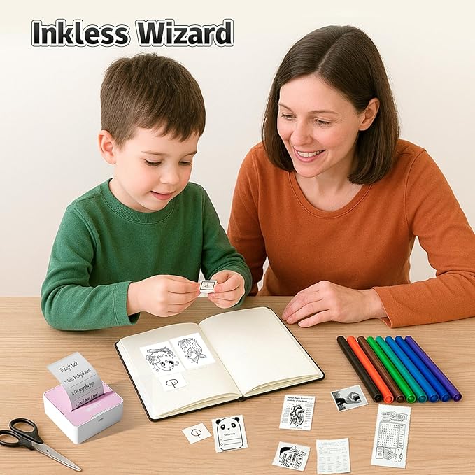 iDPRT Sticker Printer - Mini Portable Printer Bluetooth Thermal Label Printer with 1 Roll Sticker Paper, Inkless Sticker Maker Machine Pocket Instant Print for Study Notes, Pictures, DIY, Pink