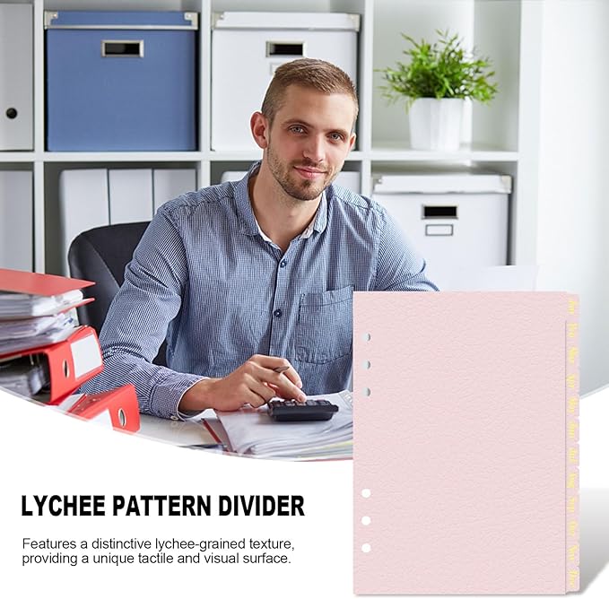 Koqye Leather Textured A5 6-Ring Binder Dividers with 12 Monthly Tabs, Pink Paper Index Page Separators for Planner/Organizer (2 Set - 12 Monthly Tabs)