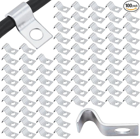 100 Pcs Silver Cable Wire Screw Clips 1/4 Inch, Zinc Plated Steel Clamp Outdoor Cord Clips for Wall Mounting Wire Management