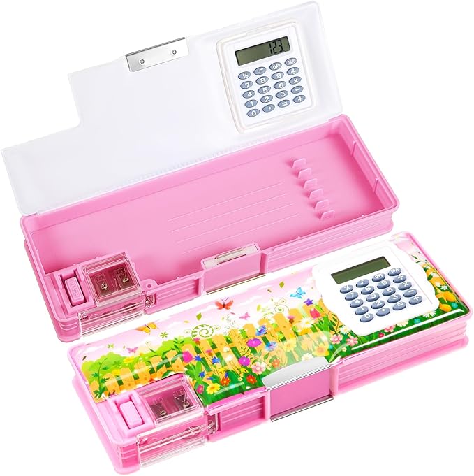 Henoyso Multifunctional Pencil Box for Girls Flower Pencil Case with Calculator and Sharpener Cool Cute Pencilcase School Supplies Essentials Christmas Birthday Gift Present for Kids Teens
