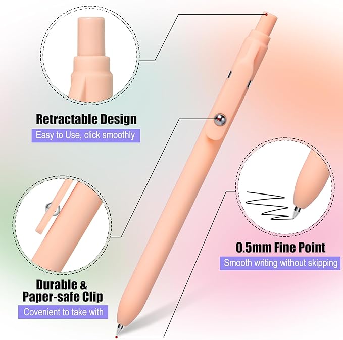 Gel Pens, 12 Pcs 0.5mm Fine Point Aesthetic Pens, Quick Dry No Smudge, Smooth Writing Comfortable Grip Pen, Cute Black Ink Journaling Pens for School Supplies Office Desk Accessories