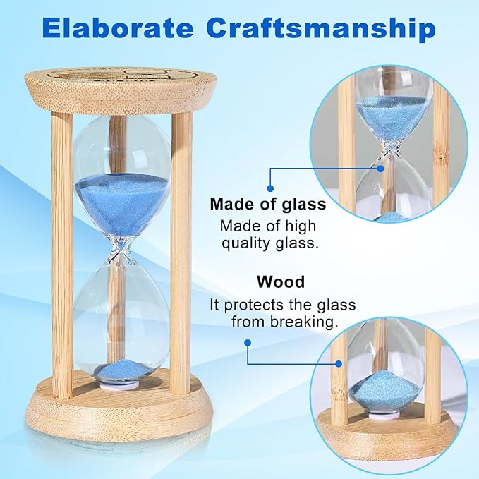 SuLiao Wooden Sand Timer 2 Minute Hourglass, Beech Sand Clock, Blue Small Watch 2 Min Timer, Reloj De Arenai Hour Glass Sandglass for Home Office Decorative Game Classroom