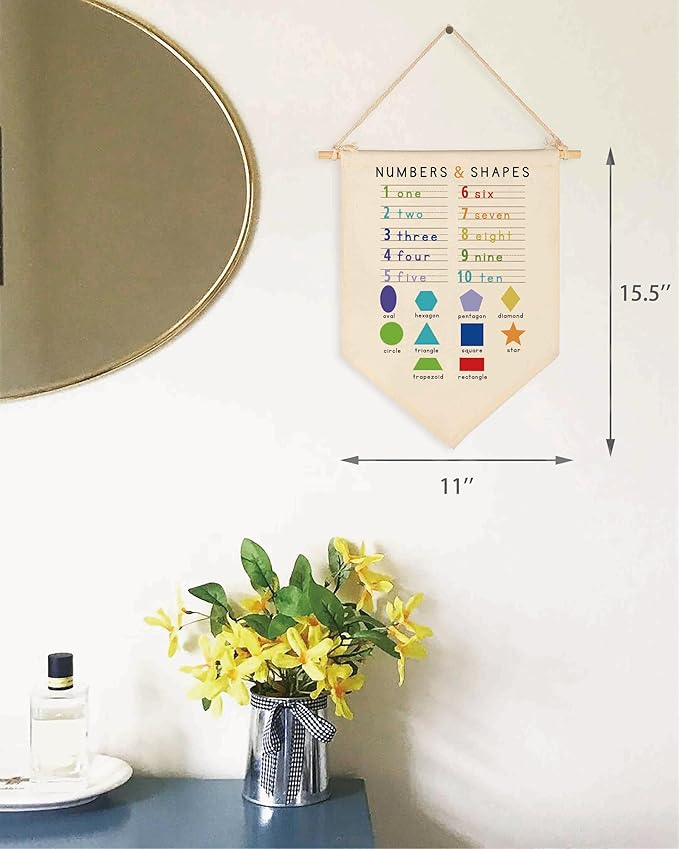 Canvas Banner Flag Sign Pennant Poster Wall Decor Gift for Nursery Classroom Kindergarten Preschool Education Baby Room Reading Room Playroom Teacher Office Baby Kids Girl Boy Teen-Numbers and Shapes