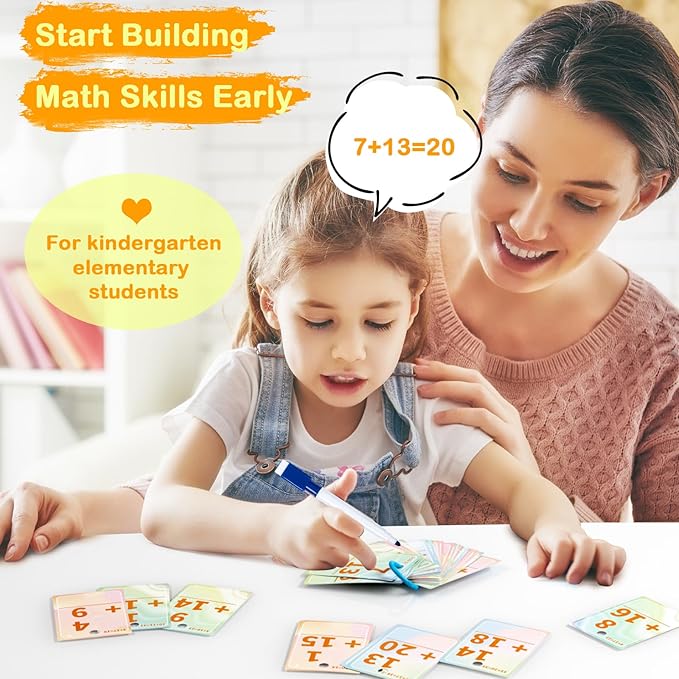 Addition Flash Cards, Math Facts Flashcards 1-20, Manipulatives Games for Kindergarten, 1st, 2nd, 3rd, 4th, 5th, 6th Grade Kids Ages 4-12