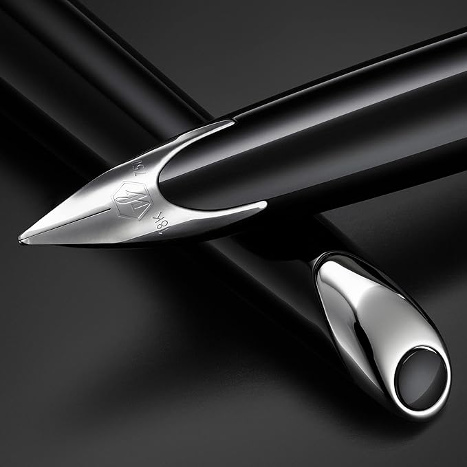 Waterman Duofold Centennial Fountain Pen, Classic Black with Gold Trim, Medium Solid Gold Nib, Black Ink and Convertor, Premium Gift Box