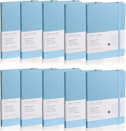 Lined Journal Notebook, 10Pack Hardcover Notebook for Men & Women – Journals for Writing, Work, School, Home & Daily Notes, 160 Pages – Medium A5, 5.7"x8", 100 gsm Thick Paper (Sky Blue)