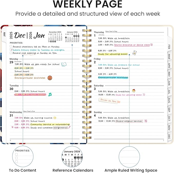 2026 Planner, Aesthetic Weekly and Monthly Planner for Women, Jan 2026 to Dec 2026, Hardcover 2026 Calendar Book with Monthly Tabs, Inner Pocket, Perfect for Office Home School - A5 (6.3" x 8.5"), Pomegranate