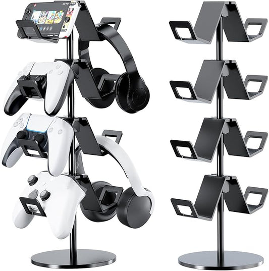 Controller Holder 4 Tier,Headphone Stand - Adjustable Headset Holder for Xbox PS5 PS4 Switch Pro - Gaming Accessories Storage for Gamer,Desk/Floor(Black)