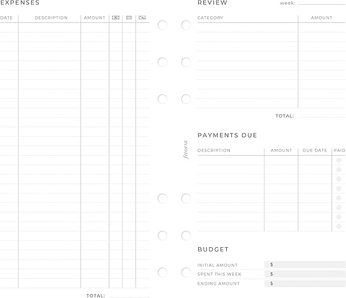 Filofax Lifestyle Refill, Personal Size, Organizer Refill, White Paper, Expense Tracker, 56 Sheets (B132850)