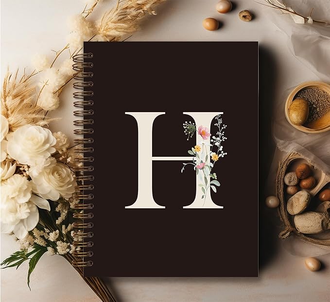 Trendy Personalized Journal Hardcover Spiral Notebook,Black Initial Letter H Notebook,Monogrammed Gifts for Women Teen Girl,College Ruled Hardcover Spiral Notebook 5.5 x 8.3