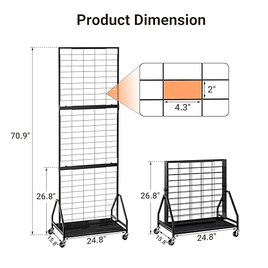 ELYKEN Foldable Grid Wall Panels 5.5' x 2' FT, Movable Wire Gridwall Display Rack with Wheels and Adjustable Foots, Retail Display Stand for Vendor with Storage (Black)