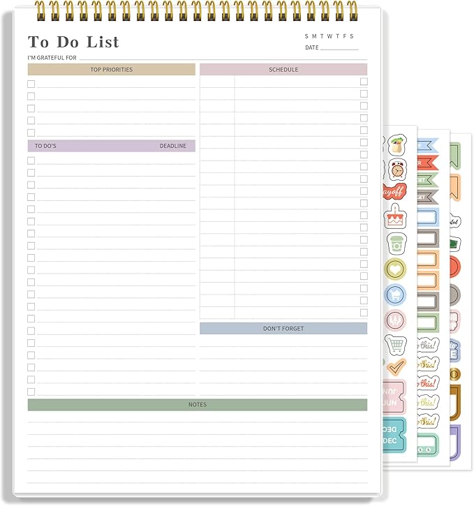 To Do List Notepad Undated, Daily To Do List Notebook (8.5"x 11") Spiral Daily Task Hourly Schedule Planning Pad with Checklist Suitable for Office, Home and School 104 Pages