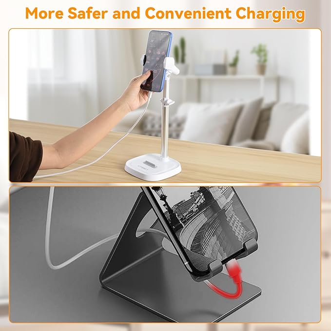 UTEBIT Phone Stand for Desk, 11.8''-17.7''Height Adjustable Tablet Phone Holder for Desk, Universal iPhone Holder Retractable Cell Phone Stand Recording Office for iPhone 17 16 15 Pro Max Air, White