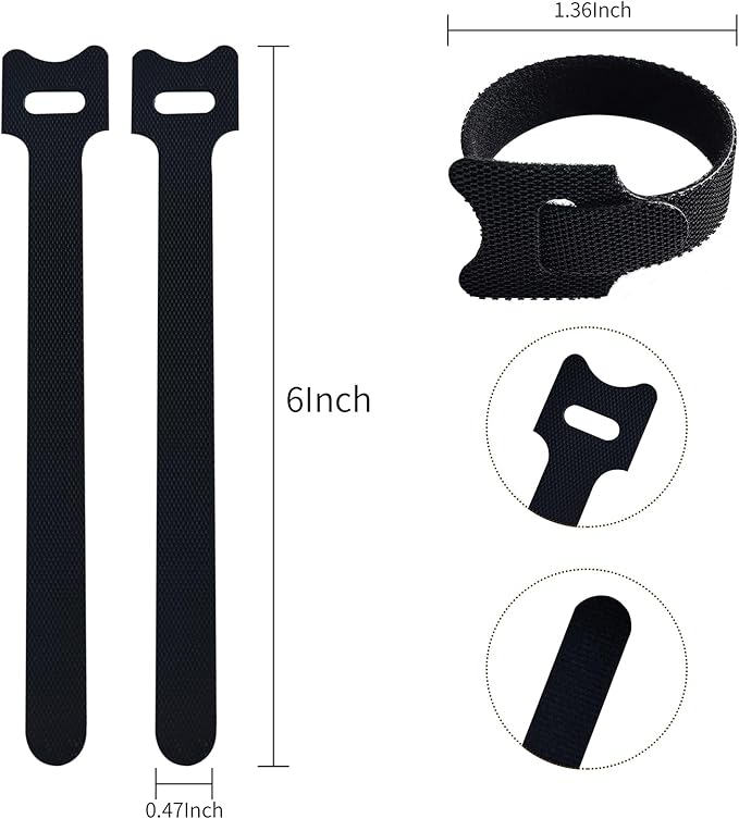 6 Inches Black Reusable Cable Ties,Multi-purpose Adjustable Cord Straps, Cable Organizer,Cord Wrap and Hook Loop Cords Management,Adjustable Cord Ties for Organizing Home, Office, Data Centers,56 PCS