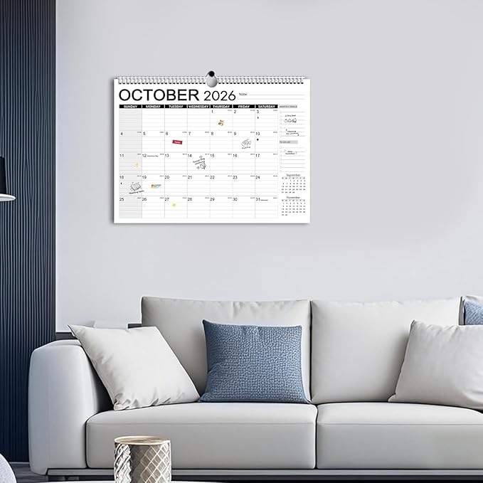 Calendar 2026, Anti Ink Bleed, Durable Thick Paper, Large days Blocks, Wall Calendar 18 Months with Stickers, 17" x 12" Large Simple Style 2026 Calendars for Home, Office, Teacher Supplies- Simple