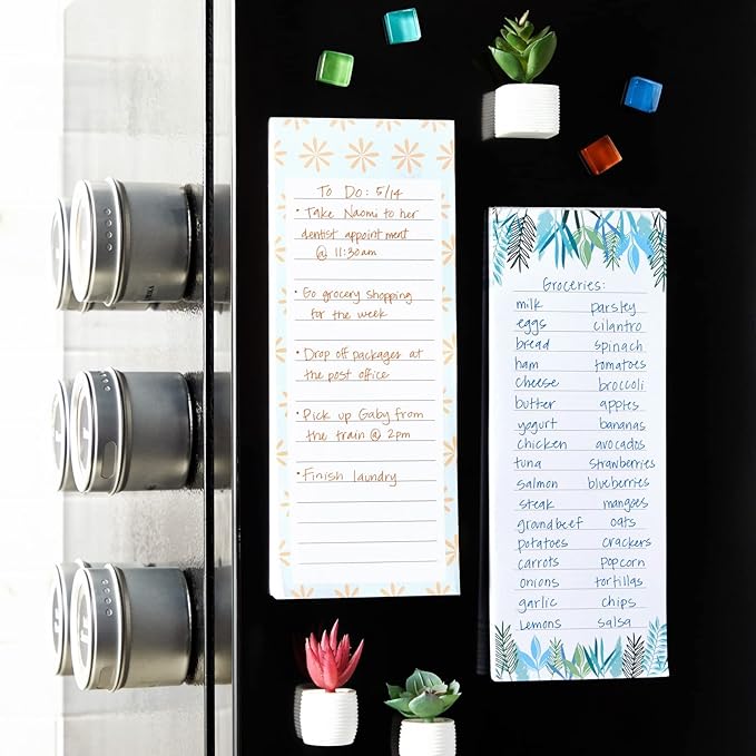 Juvale Magnetic Note Pads for Fridge - 6-Pack, 3.5 x 9 in, Floral Designs - Grocery List Notepad & To Do List Pad - Full Magnetic Backing