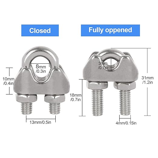 40 PCS 1/4" Stainless Steel Wire Rope Cable Clip Clamp M6 Wire Rope Clamp Wire Rope Cable Clip Clamp U Bolt Saddle Fastener