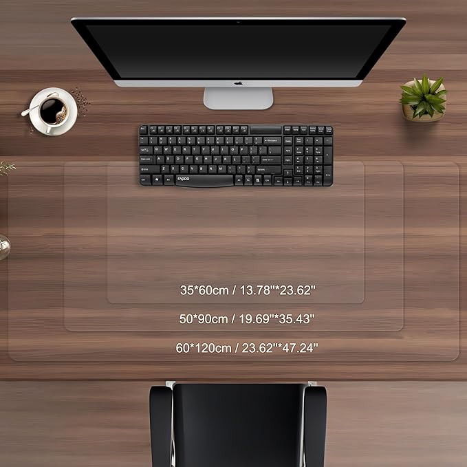 BLESWIN Clear Desk Mat, Transparent Writing Desk Mat, Durable Waterproof Multi-Functional Table Protector with Non-Slip Adhesive, 16.93 x 47.24 Inches, Suitable for Home and Office