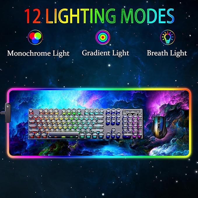 RGB Gaming Mouse Pad, Large Mousepad with Led Light, Keyboard Pad Gaming Accessories for Desk, Non-Slip Rubber Base Big Mouse Mat for Gamer, 31.5 X 11.8 Inch, Dazzling Galaxy