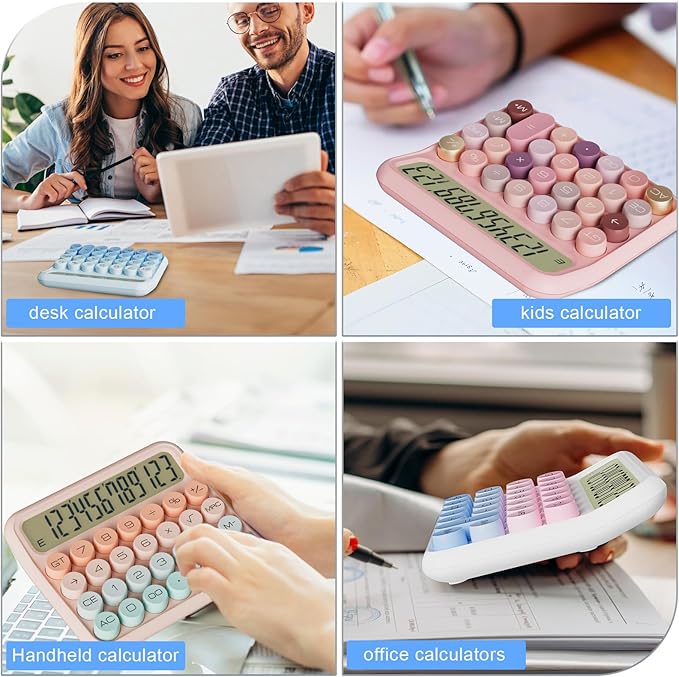 DECKLIT Battery Desk Calculator - 12 Digit Extra Large 5-Inch LCD Display, Big Buttons Easy to Press, 15Tilt Screen for Kids (Colourful)