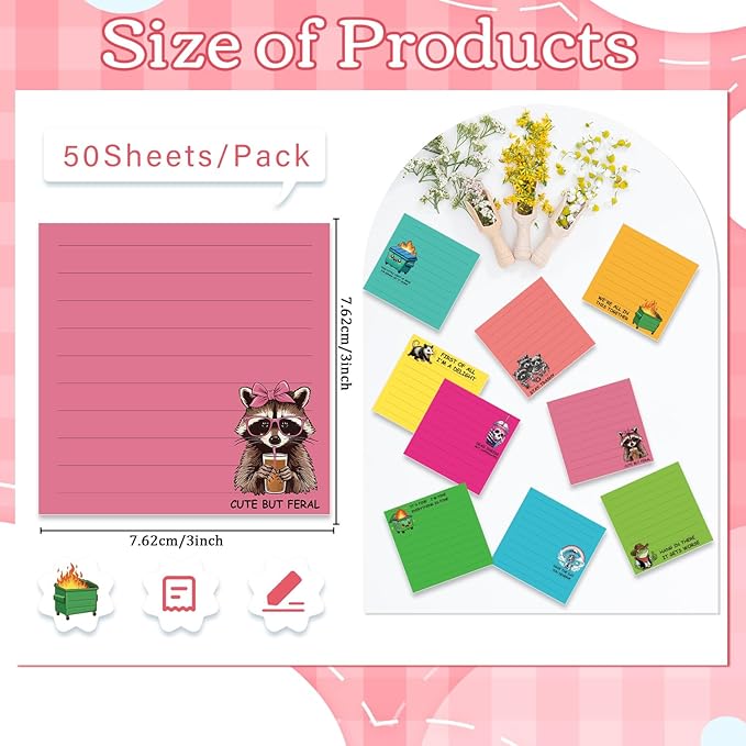 Funny Sticky Notes Gifts - 9 Pack Colorful Fun Notepads for Work 3x3 Inch, Sarcastic Self-Adhesive Memo Pads, Fun Work Gag Gifts for Coworkers School Office Supplies (450 Sheets)
