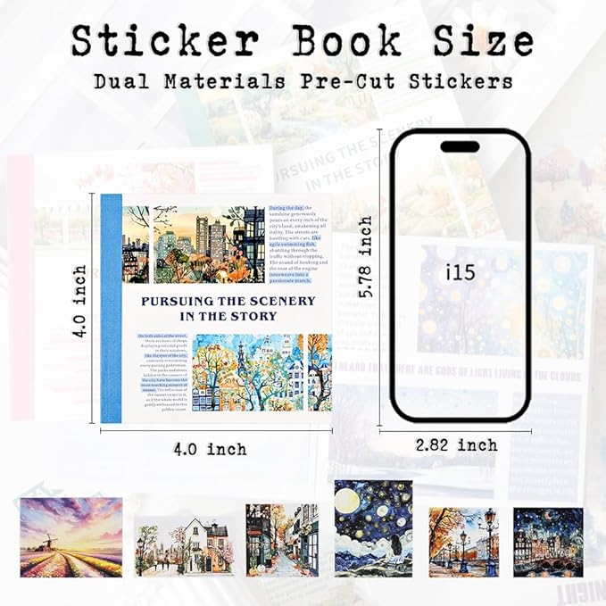 Dwpetzo 40 Sheets Pre-Cut PET Washi Sticker Books for Journaling, 2Pack Watercolor City and Night Sky Themes, Scrap Book Stickers for Scrapbooking, Junk Journal Supplies, Aesthetic Collage