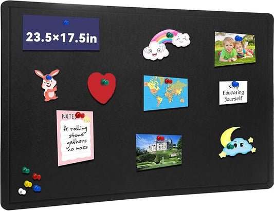 Bulletin Board, 23.5 X 17.5 inches Cork Board with 20 Pushpin, Felt Cork Board Notice Pin Board, Self-Adhesive Vision Board Mood Board Foldable Photo Board for Wall - Black