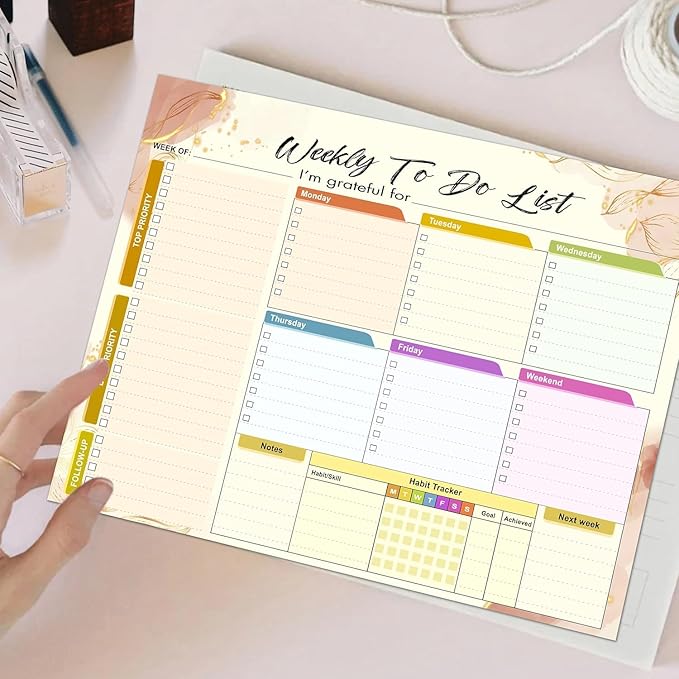 Weekly Planning To-Do-List Pad, 52 Undated Sheets for Daily To-Do Lists, Habit Tracking, Academic Scheduling, and Productivity Goals - Perfect for Work, Home, and Office Organization 8.5x11 inches