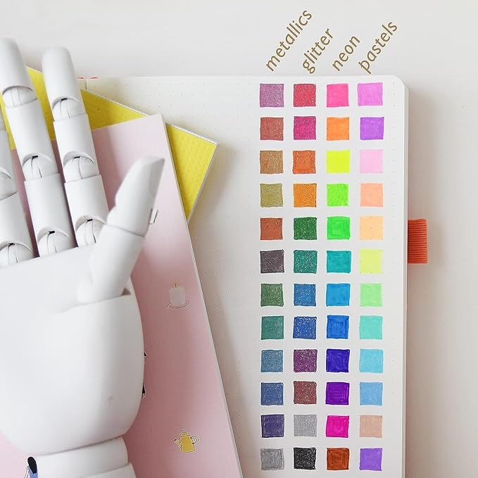Primrosia 48 Gel Pens, inc. Metallic, Pastel, Glitter & Flourescent for Adult Coloring Book & Bullet Journal Pens. No-Bleed-Through in a Variety of Shades, 7.5x More Ink Fine Point Markers Set