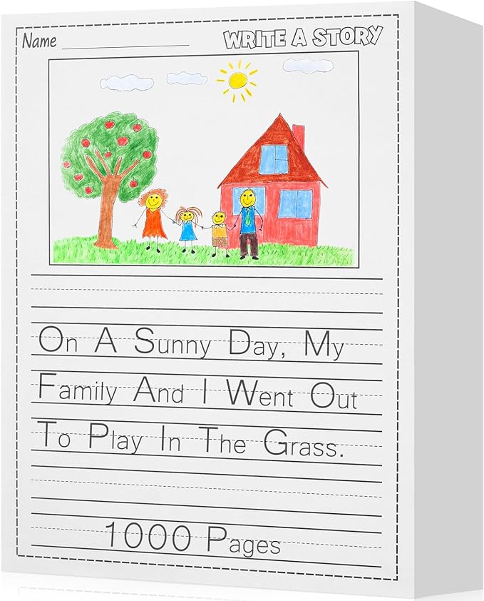 1000 Sheets Kindergarten Writing Paper Writing Paper for Kids Story, Back to School Supplies Bulk Primary Notebook with Picture Space and Lines 8.5 x 11 Inches Handwriting Papers for Creating