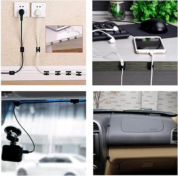50PCS Self with 3M Adhesive Cable Clips Management Strong Wire Holders Cord Organizer Cable Clamp Sticky Desk Management for Office Home Car Tables PC Laptop TV Walls, Black