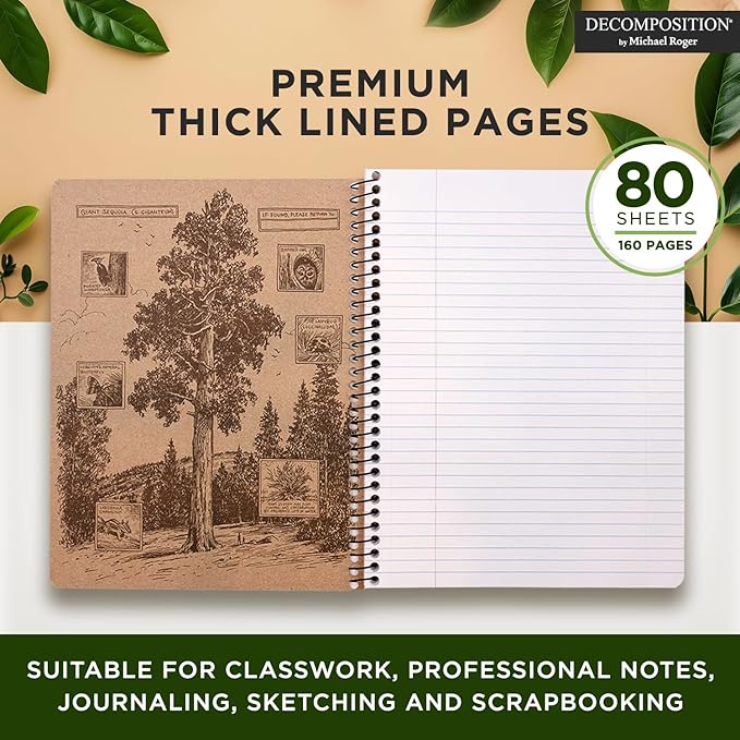 Decomposition Hummingbirds College Ruled Spiral Notebook - 9.75 x 7.5 Journal with 160 Lined Pages - 100% Recycled Paper - Notebooks for School Supplies, Home & Office - Made in USA